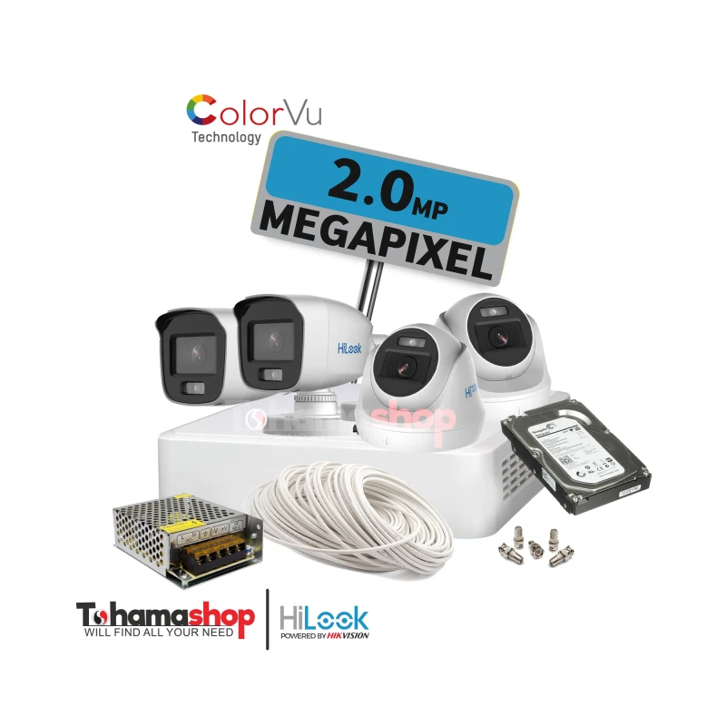 عرض 4 كاميرا مراقبة هاى لوك دقة 2 ميجا رؤية ليلية بالألوان